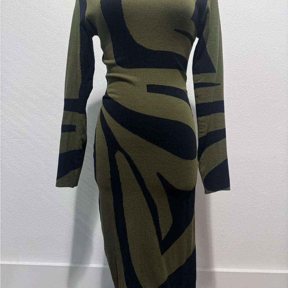 Olive and Black Patterned Dress